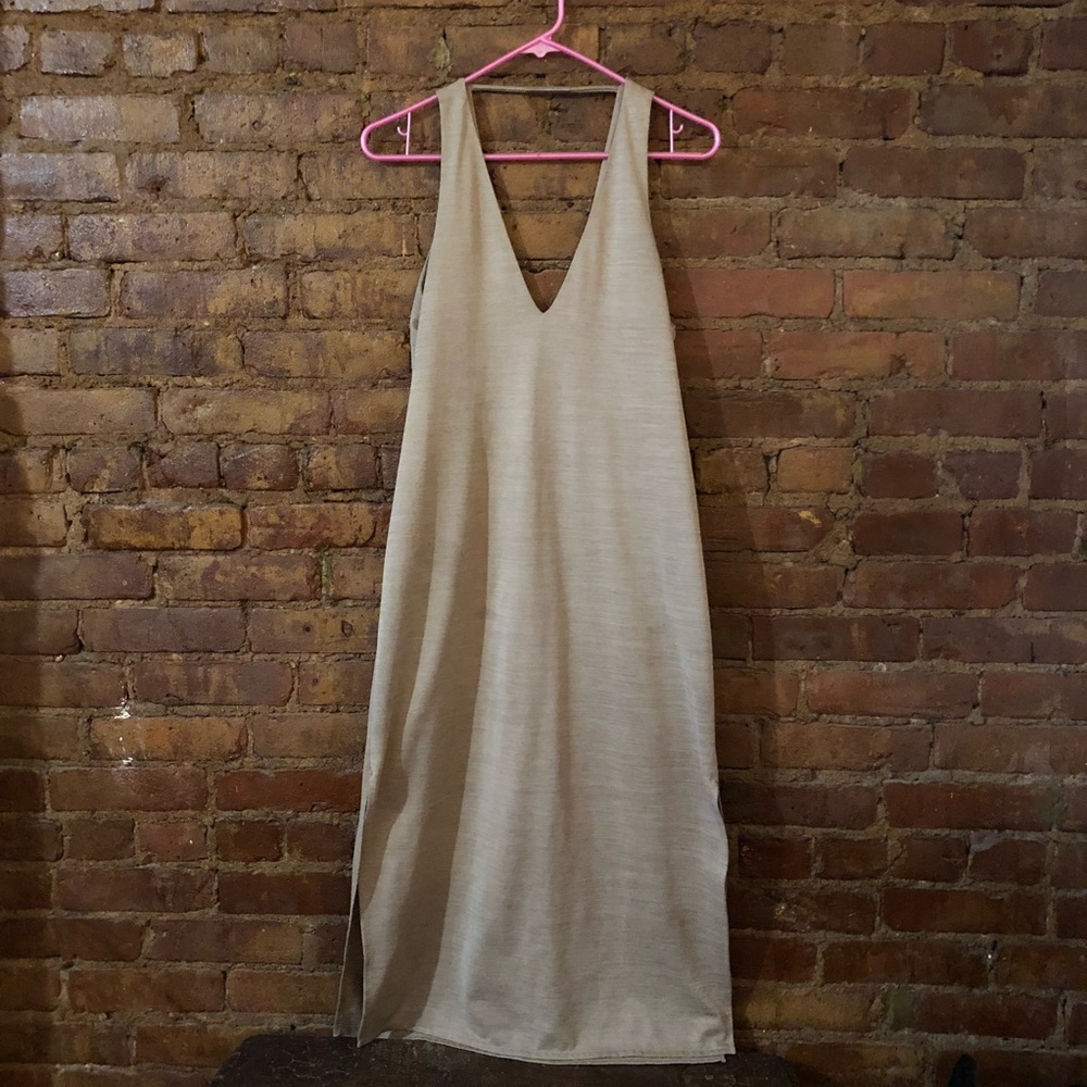 Midi tan v neck dress